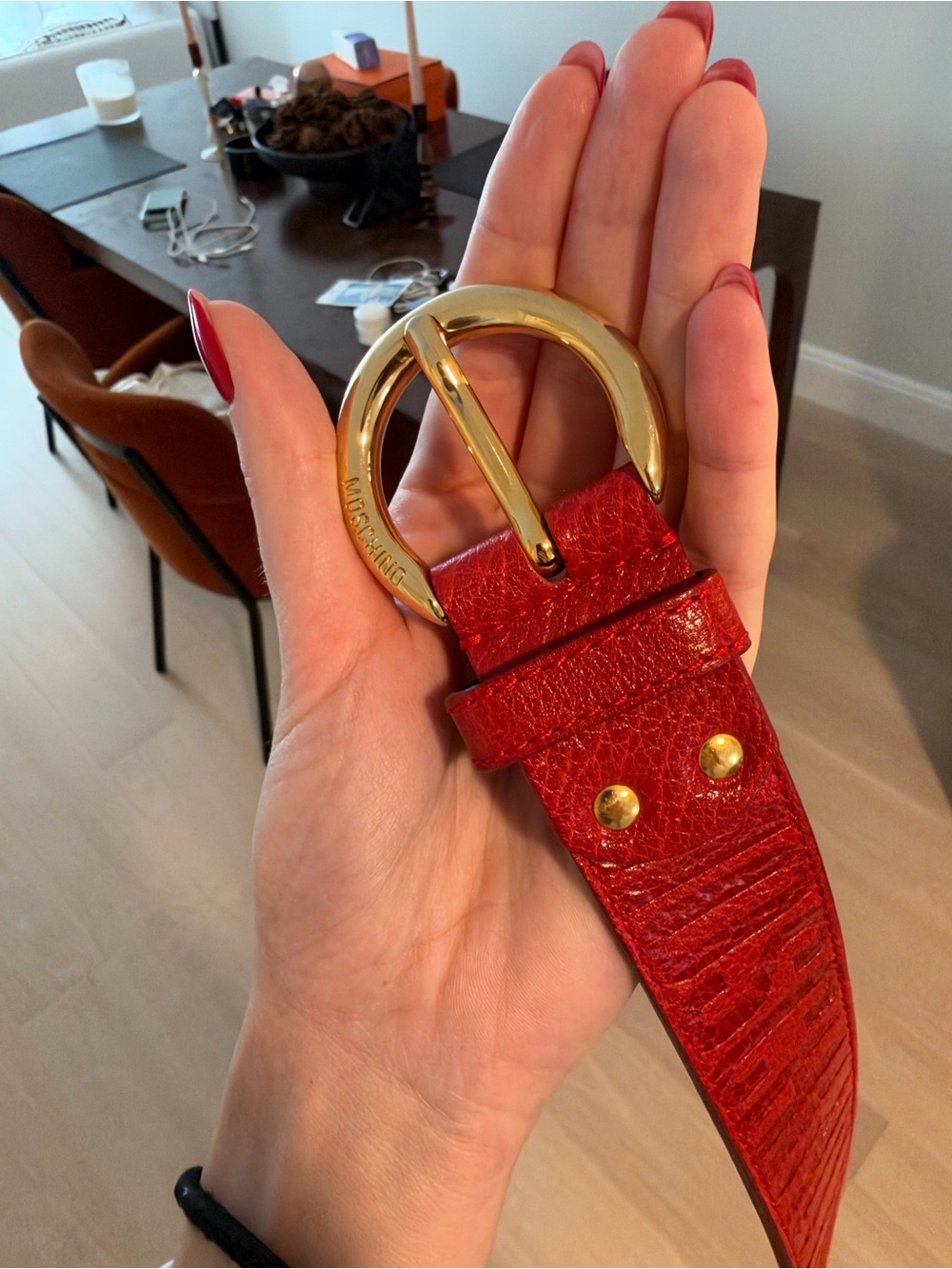 Moschino Gold Buckle Red Leather Women’s Belt